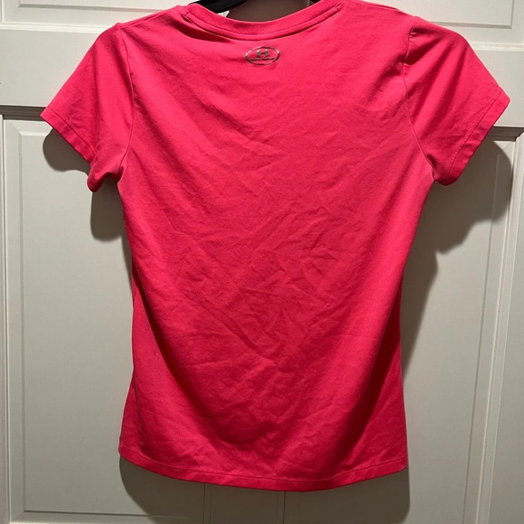 Hot Pink Women’s Under Armour V-Neck Dri-Fit Workout T-Shirt Size Small - Picture 5 of 5